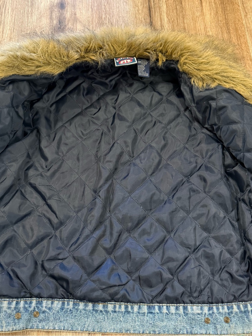 Vintage Y2K Denim Faux Fur Trim Penny Lane Coat Jacket Bratz Fairy Boho Sz L - Picture 6 of 8